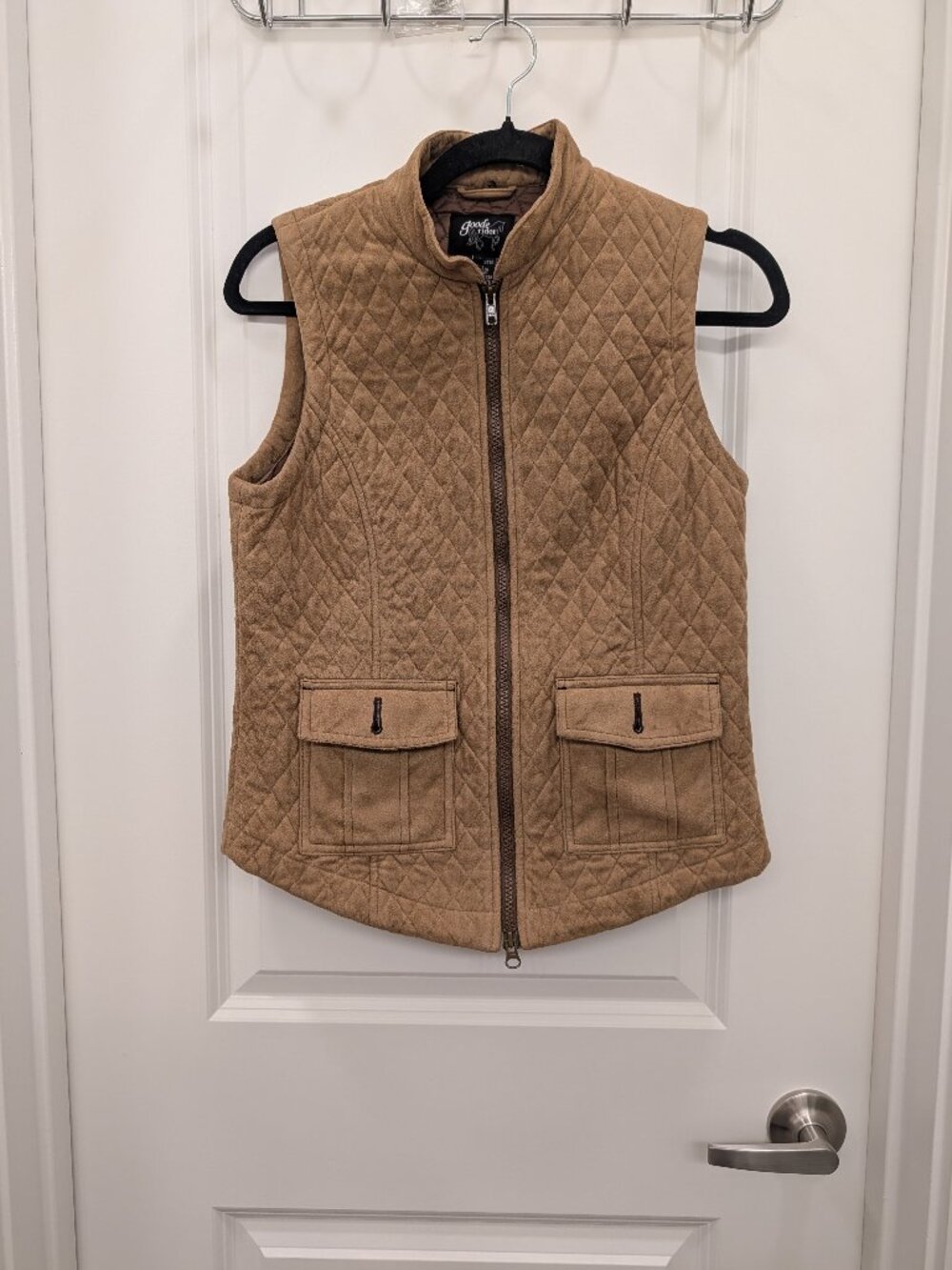 Goode Rider Womens Small Tan Quilted Suede Equestrian Riding Vest Zip Front